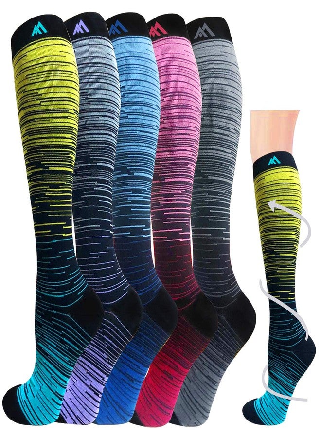 Hi Clasmix Graduated Compression Socks for Women&Men 5 Pairs Medical 20-30mmhg Knee High Compression Athletic Stockings(Multicoloured 1, Large/X-Large(US SIZE)) - Image 1